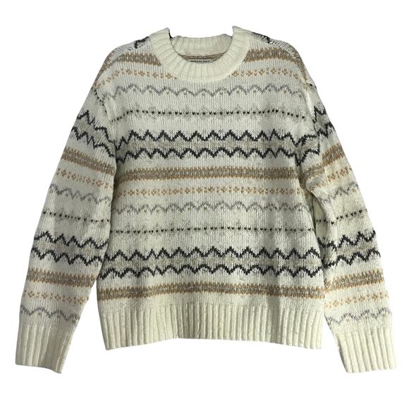 American Eagle Cream Tribal Crew Neck Sweater Reg Small - Picture 1 of 8